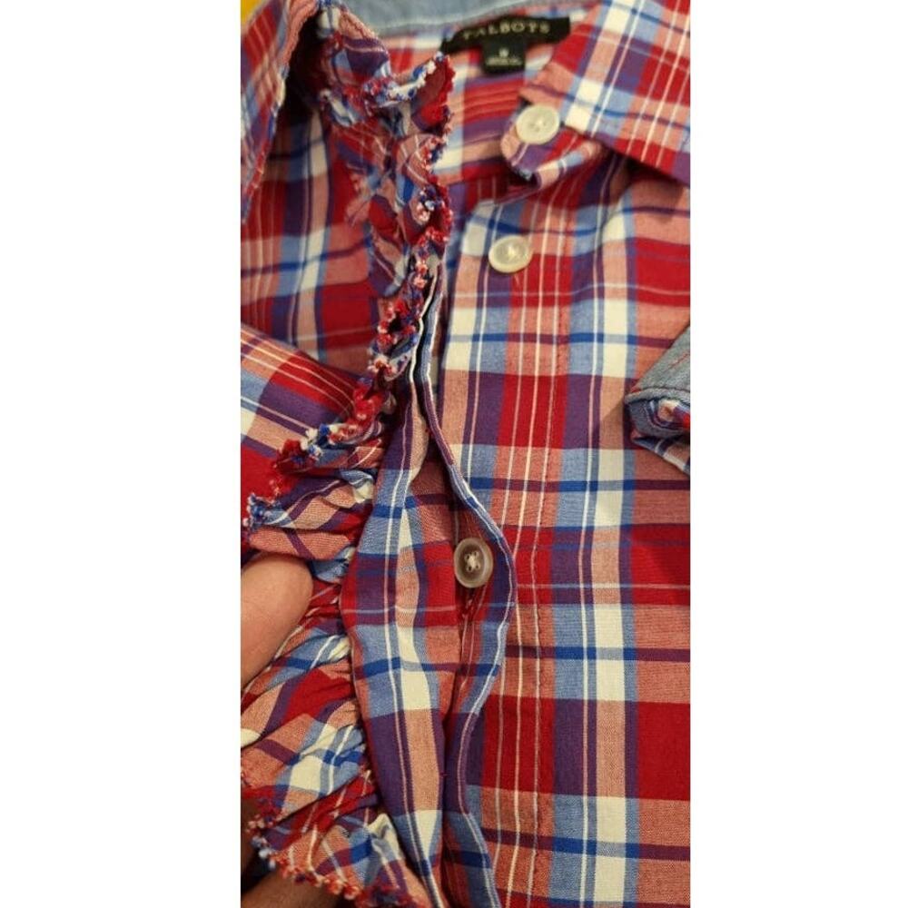 Talbots Plaid Ruffle Button Down Collared Shirt N… - image 5